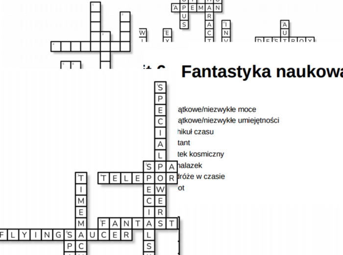 Junior Explorer 6 – Unit 6 – krzyżówki – Kosmos/Fantastyka naukowa/Inne słówka