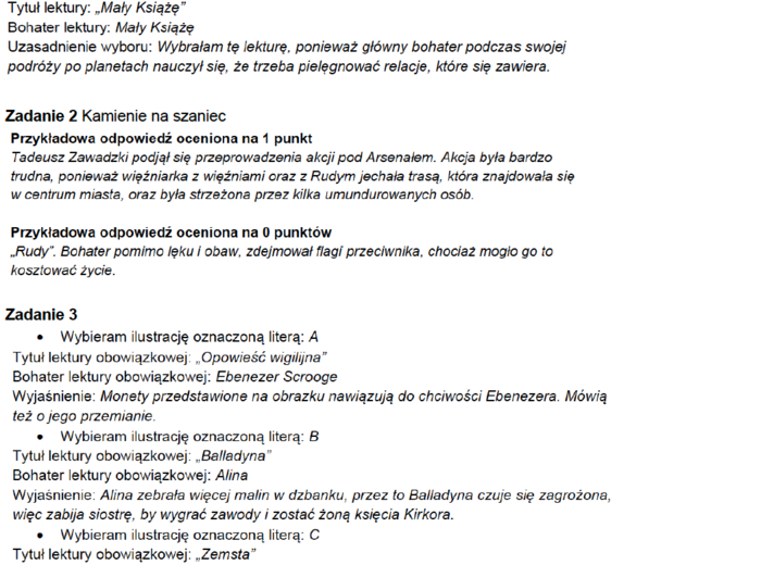 Zadania egzaminacyjne z j.polskiego - Znajomość lektur
