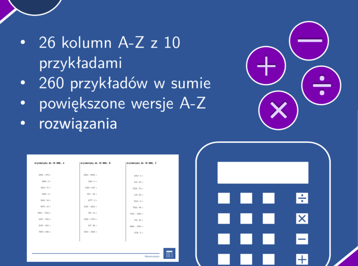 Arytmetyka do 10 000 | matematyka | 26 kolumn