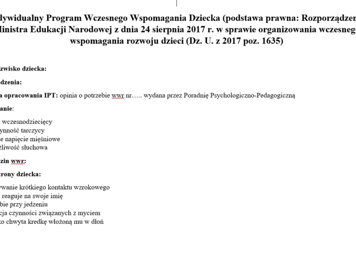 Indywidualny program Wczesnego Wspomagania Rozwoju Dziecka