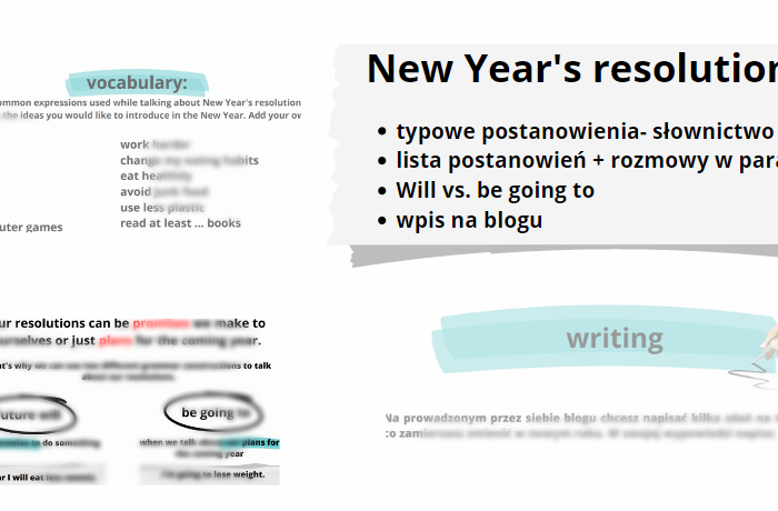 New Year's resolutions, postanowienia noworoczne, E8, LO, Future Simple, be going to, wpis na blogu