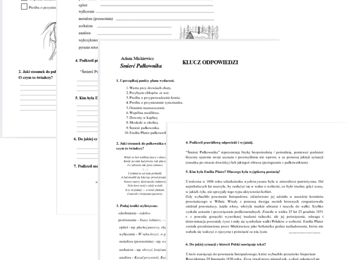 Śmierć Pułkownika - karta pracy / sprawdzian + klucz odpowiedzi