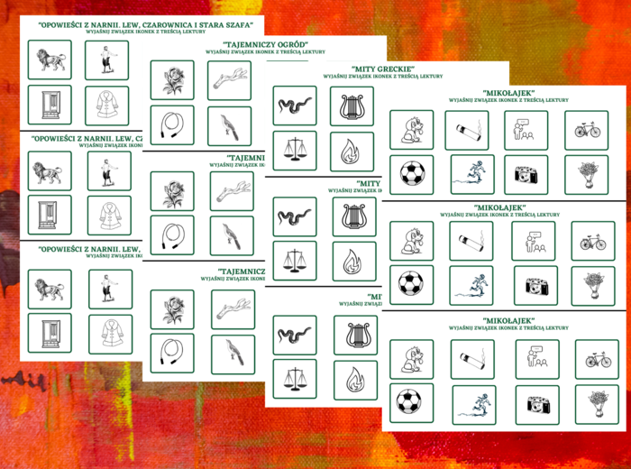 LEKTURY klasa 4 -6 – ikonki – WKLEJKI – powtórzenie – 13 kart