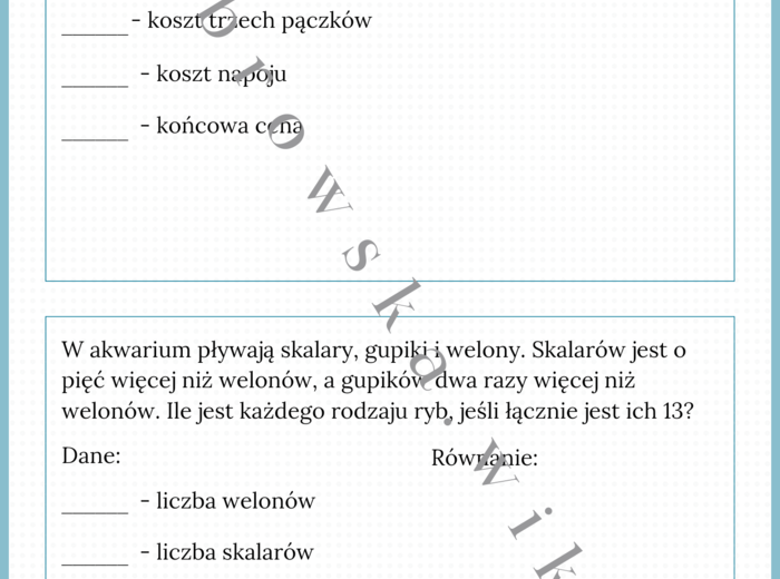 Równania - zadania tekstowe i procenty w zadaniach