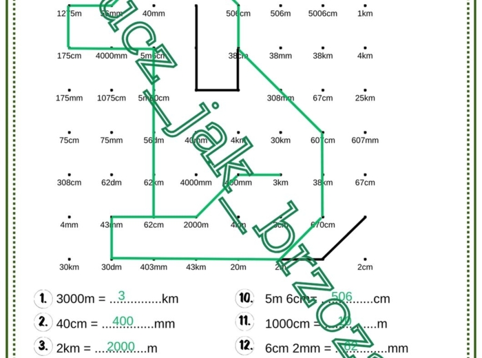 Jednostki długości, kodowanie, karta pracy, klasa 4