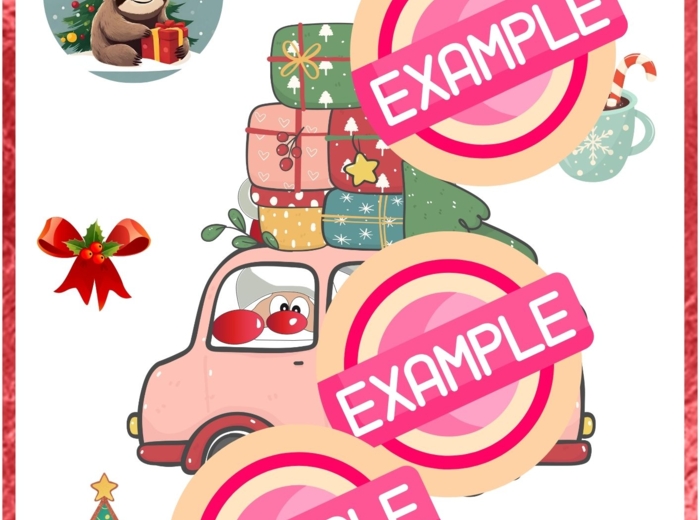 Naklejki świąteczne, prezent, pdf, 1 strona