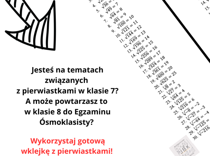 Wklejka - pierwiastki - dla klas 7-8