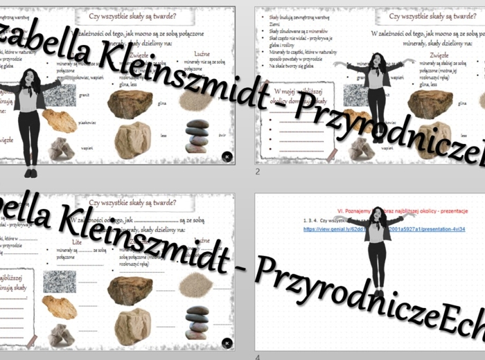 Minizestaw na temat „Czy wszystkie skały są twarde?” – sketchnotka + karta pracy w power point + gratisowy link do prezentacji multimedialnej niekomercyjnej wykonanej w genial.ly do indywidualnego pobrania i użycia do celów niekomercyjnych. Przyroda 4, „