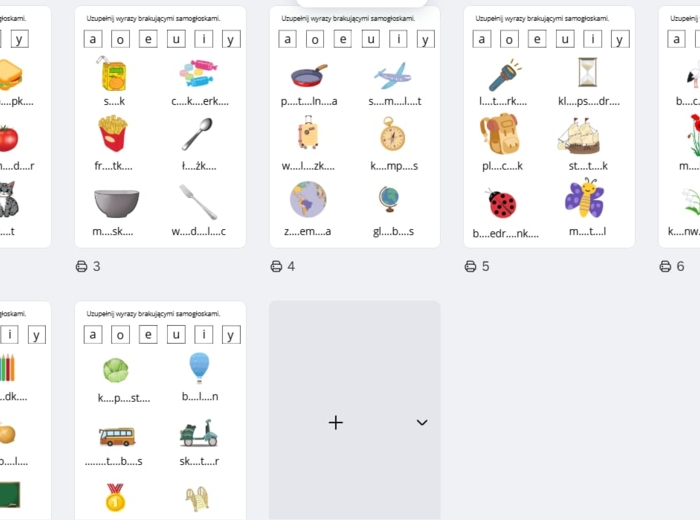 Uzupełnij wyrazy brakującymi literami - samogłoskami