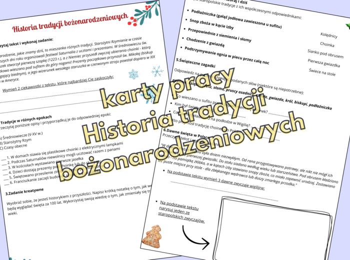 Karta pracy: Historia tradycji bożonarodzeniowych dla klas 4-8
