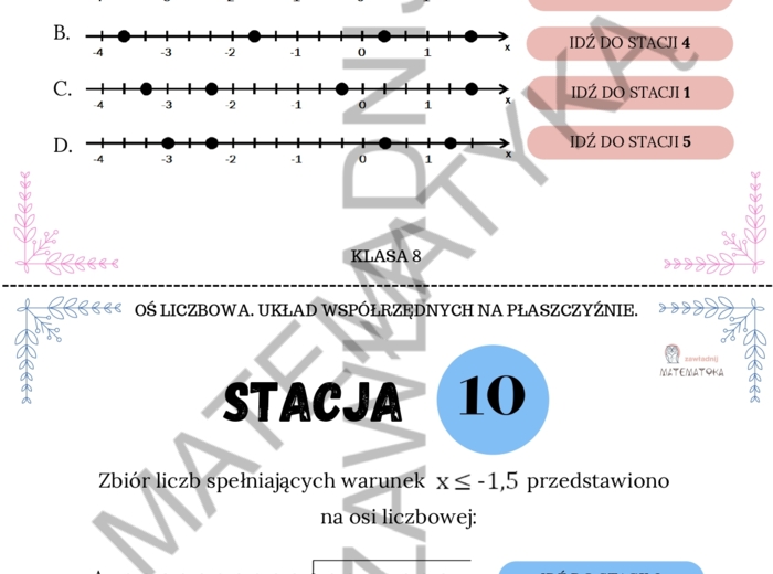 Stacje zadaniowe – oś liczbowa, układ współrzędnych na płaszczyźnie