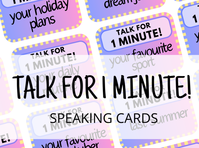 TALK FOR 1 MINUTE! - zestaw 100 speaking cards - summer speaking set - mówienie - rozmówki - gra językowa - angielski - A2 - B1 - matura ustna