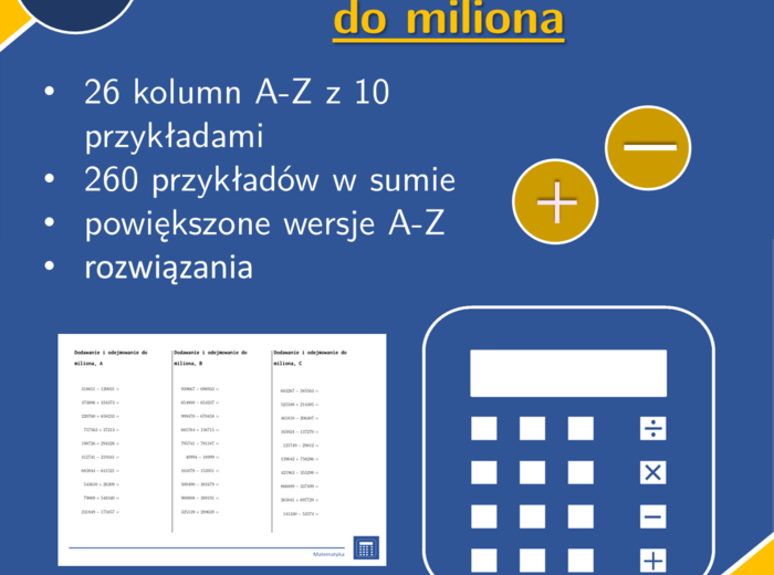 Dodawanie i odejmowanie do miliona | matematyka | 26 kolumn