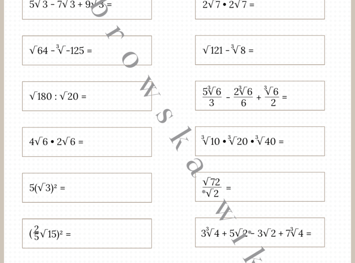 Działania na pierwiastkach - karta pracy