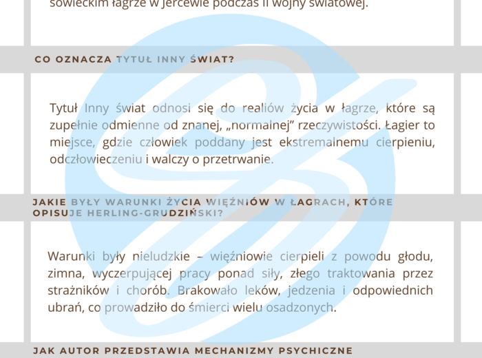 GUSTAW HERLING-GRUDZIŃSKI INNY ŚWIAT PYTANIA I ODPOWIEDZI DO LEKTURY MATURA