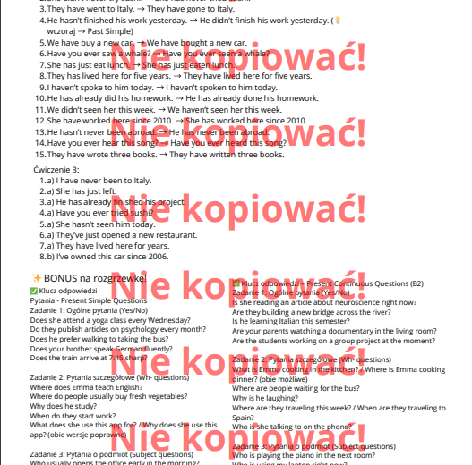 Karta pracy 🌟 Grammar in Action – ćwiczenia z Present Simple, Present Continuous i Present Perfect! 🌟 B1-B2