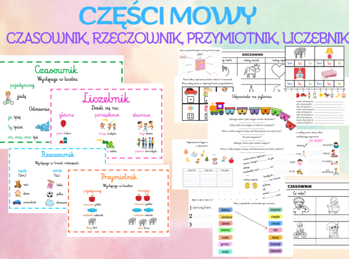 Części mowy (czasownik, rzeczownik, przymiotnik, liczebnik) PLANSZE ORAZ ZADANIA