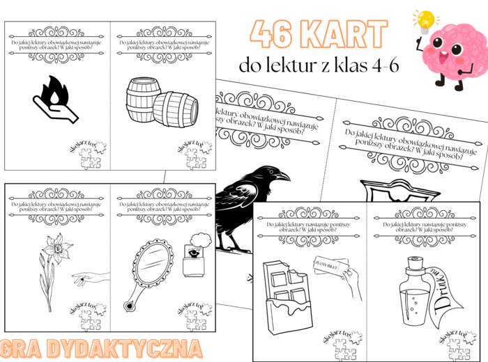 Karty "Skojarz to!" do lektur z klas 4-6, powtórka z lektur szkolnych