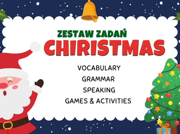 Christmas Games & Activities – Zestaw 35 stron świątecznych materiałów SP 4–6 | Vocabulary, Grammar A1–A2 (odmiana to be, There is / There are, have got / has got, Present Simple, Present Continuous), Reading, Speaking, TABOO, Boardgame, Worksheets i WIĘ