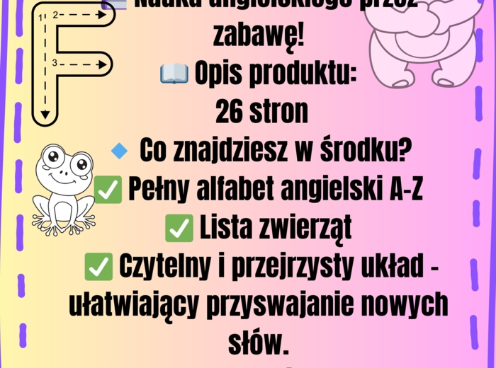 Angielski alfabet zwierzęta 26 stron