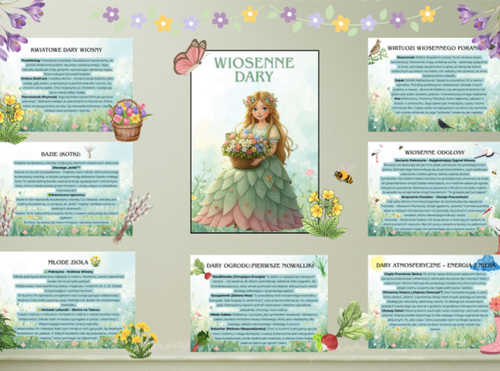 Ekspresowa Gazetka WIosenne Dary| Zawiera plakat XXL 4 x A4|  Edukacyjna i kolorowa dekoracja klasy, korytarza  lub biblioteki