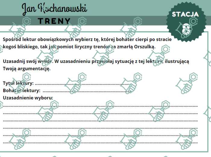 Treny I,V,VII,VIII Jana Kochanowskiego - stacje zadaniowe
