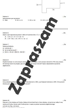 Wyrażenia algebraiczne - Sprawdzian/powtórzenie