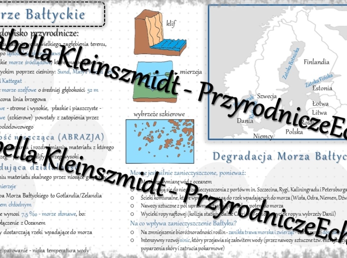 Sketchnotka - notatka „Morze Bałtyckie” wykonana w power point do edycji. Geografia 7; „Środowisko przyrodnicze Polski”