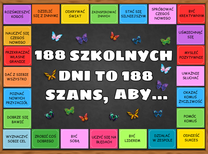 Gazetka motywacyjna na rozpoczęcie roku szkolnego - „188 SZKOLNYCH DNI TO 188 SZANS ABY,…”