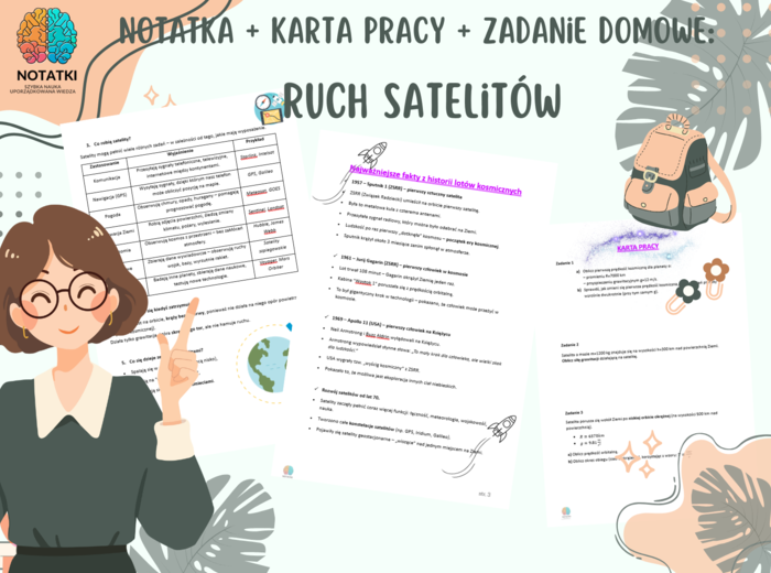 Notatka + karta pracy + zadanie domowe: Ruch satelitów