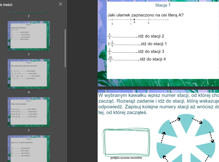 Stacje zadaniowe Ułamki zwykłe klasa 4
