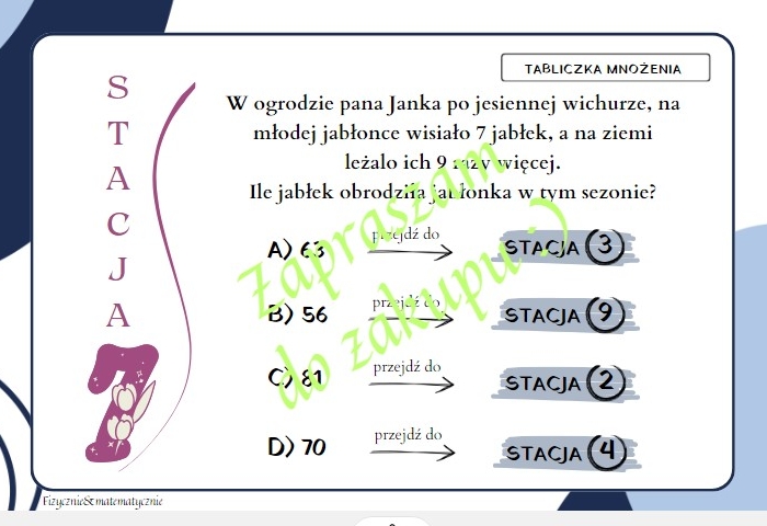 Pomysł na lekcję - stacje zadaniowe Tabliczka mnożenia.