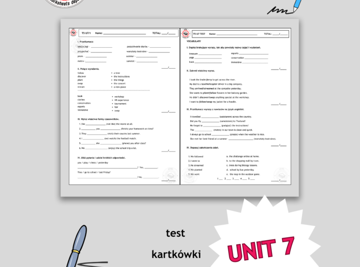 Together 5 Unit 7 test i kartkówki do działu