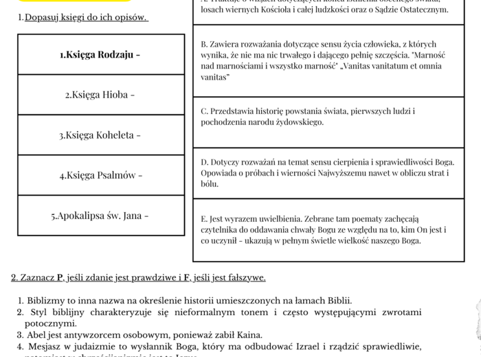 Biblia - opracowanie maturalne (fragmenty - Księgi Rodzaju, Księgi Hioba, Księgi Koheleta, Księgi Psalmów, Apokalipsy św. Jana - 12 stron)