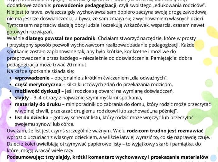 Zebrania z rodzicami - aspekty wychowawczo-pedagogiczne - 4-8 - 20 scenariuszy.