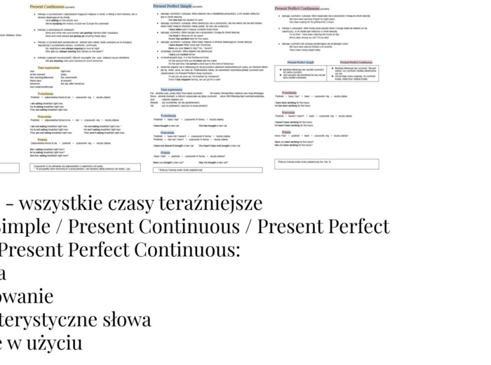 Wszystkie czasy teraźniejsze - Język angielski (8 klasa, liceum, matura)