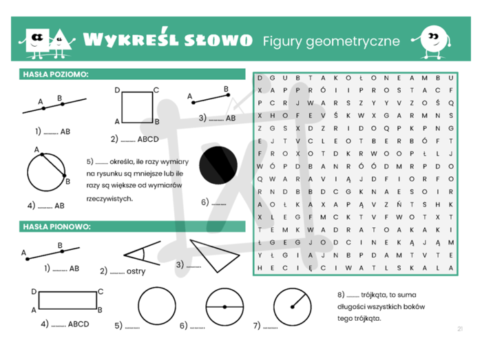 Matematyczna wykreślanka dla klasy czwartej. Figury geometryczne.