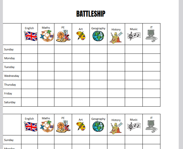 Battleship - school subjects, have got, the days of the week (GRA W STATKI)