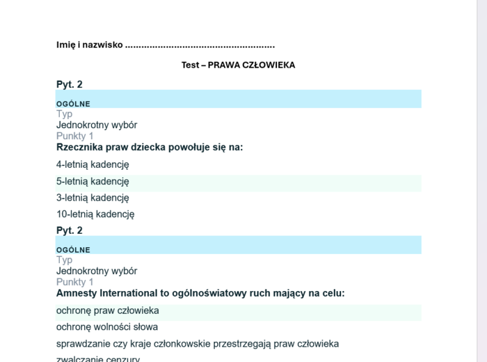 Test - PRAWA CZŁOWIEKA