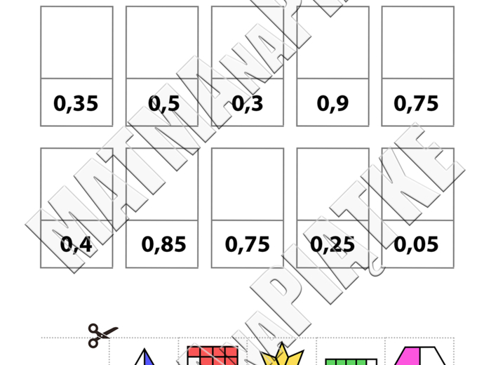 Ułamki dziesiętne - Zestaw materiałów / Pakiet 4x A4 - Szkoła Podstawowa - Klasa 4 / 5 - Klasa Czwarta / Piąta - Ułamek jako część całości - Karta pracy o ułamkach dziesiętnych - Powtórzenie ułamków - Kolorowanka Wycinanka z ułamkami dziesiętnymi - Wizua