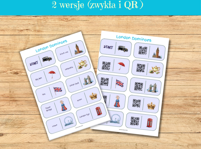 London Landmarks and Symbols - Domino. Symbole i Zabytki Londynu. 2 wersje. Zywkła. Kod QR