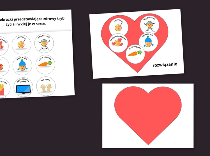 Zdrowy tryb życia, dopasuj odpowiednie obrazki, wycinanka