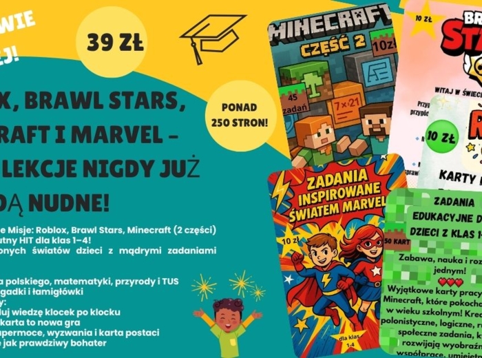 Edukacyjne Misje: Roblox, Brawl Stars, Minecraft (2 części) & Marvel” to absolutny HIT dla klas 1–4