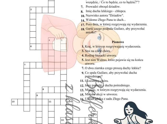 Kartkówka - krzyżówka "Dziady" cz. II  + klucz odpowiedzi