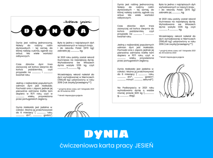 Matematyka. Klasa 4. Klasa 5. Klasa 6. Dynia. Karta pracy. Jednostki masy.