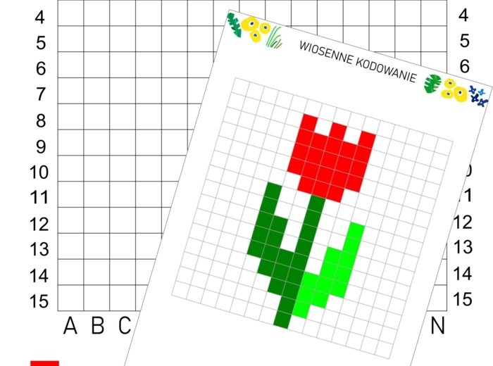 Edukacja informatyczna. Kodowanka- tulipan wiosenny, kodowanie wiosna wielkanoc