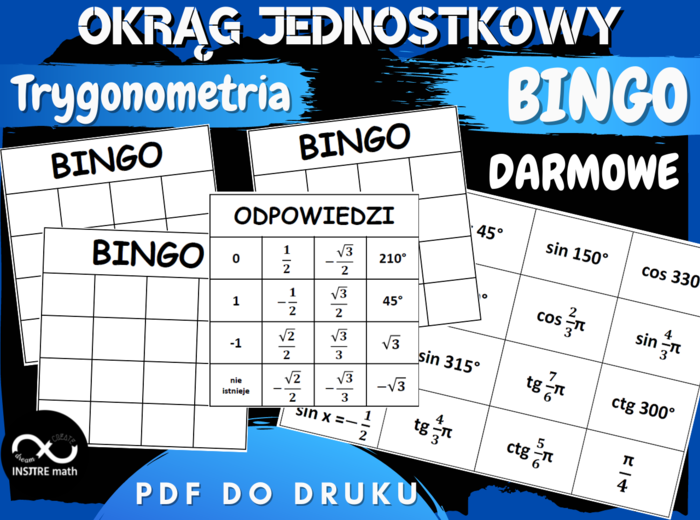 OKRĄG JEDNOSTKOWY - BINGO. Trygonometria na wesoło. Gra matematyczna