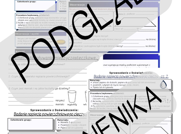 Sprawozdanie z doświadczenia - oddziaływania międzycząsteczkowe, badanie napięcia powierzchniowego cieczy - właściwości materii - fizyka