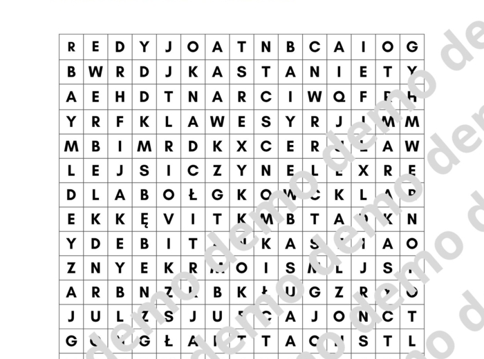 Muzyka, klasa 4. Instrumenty perkusyjne. Karty pracy: dwie wykreślanki.