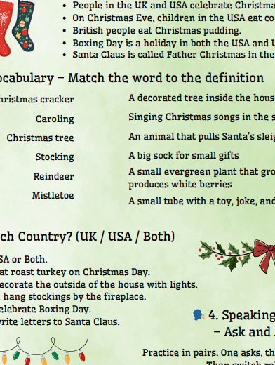 Karta pracy/czytanka Christmas Traditions A2